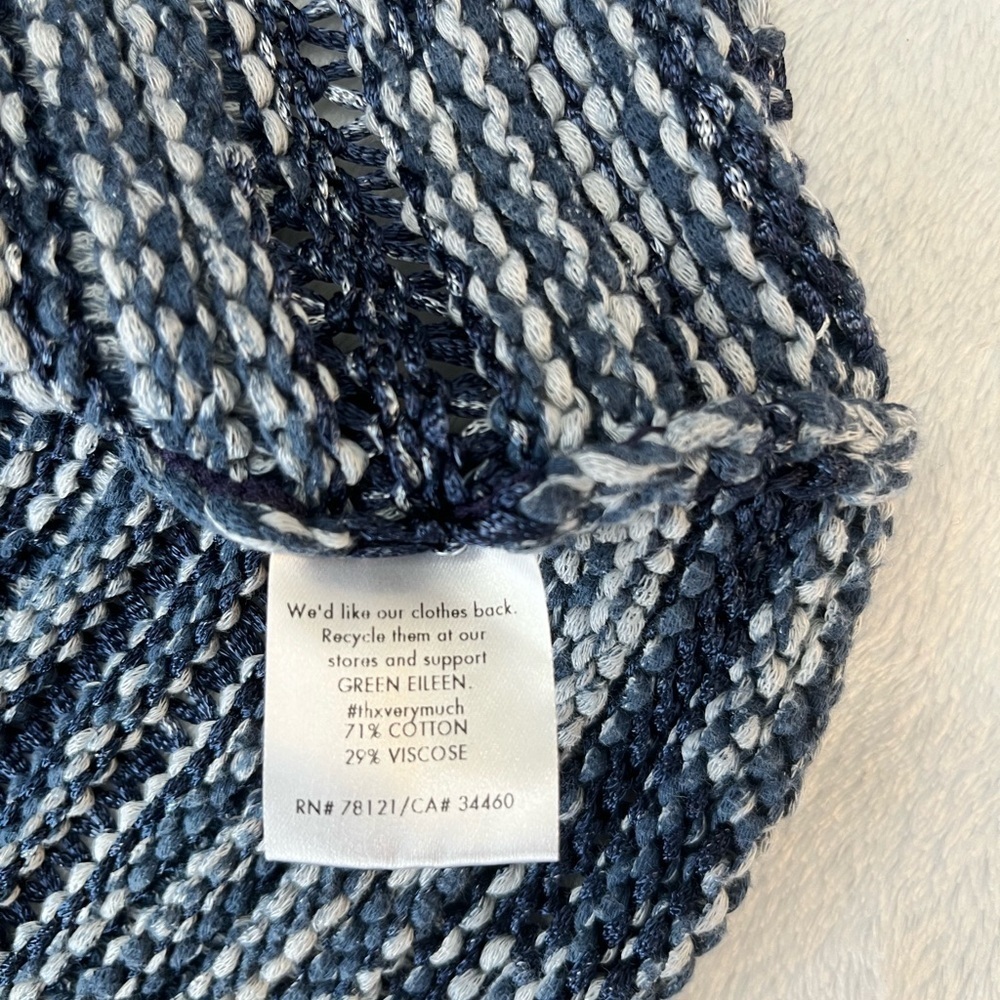 Eileen Fisher Open Knit Blue White Short Sleeve Top Size L Cotton Blend - Picture 9 of 15